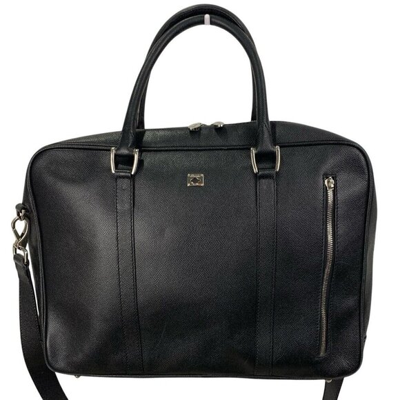 Pineider Black Leather City Chic 2-Handle Large Satchel Bag Briefcase *flaw* - Picture 1 of 16